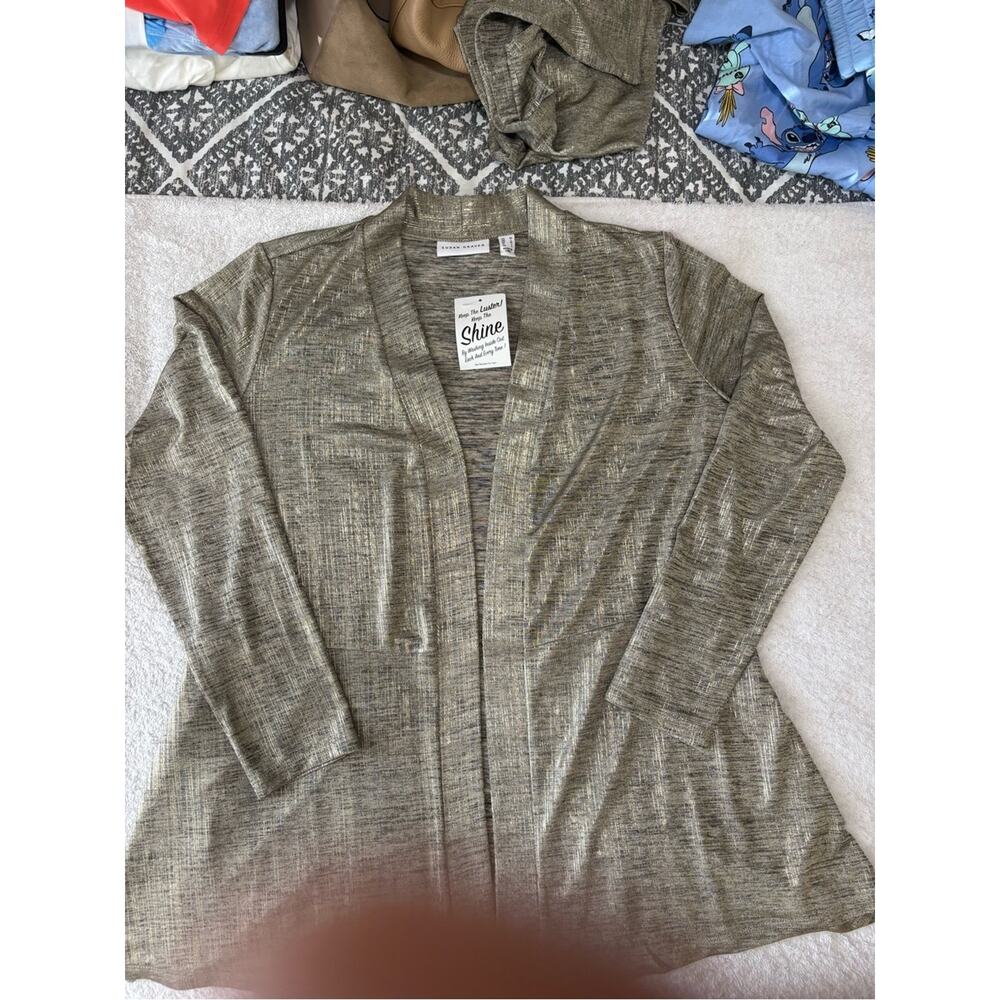 Susan Graver Metallic Silver Cardigan & Shell Set with pockets Size M NWT - Picture 9 of 13